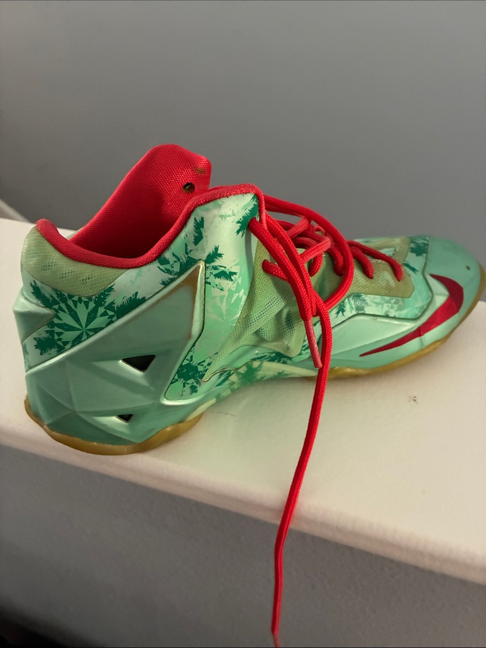 Nike Kids Mint Green and Red Basketball Sneakers